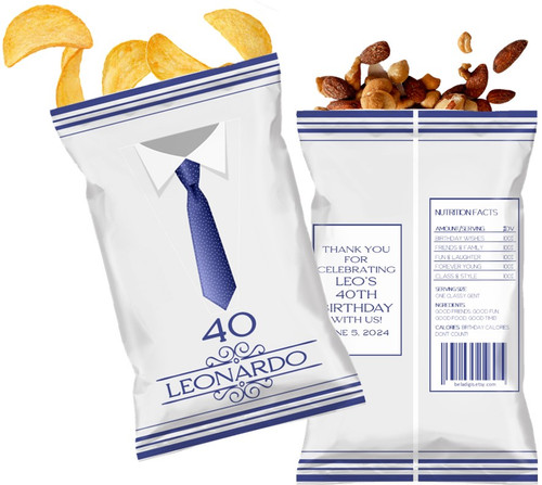 Collar & Tie in Blue & Silver Men's Birthday Personalized Chip Bags