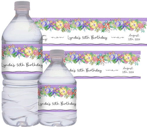 Flower Doodles Women's Birthday Water Bottle Stickers. (Set of 10)