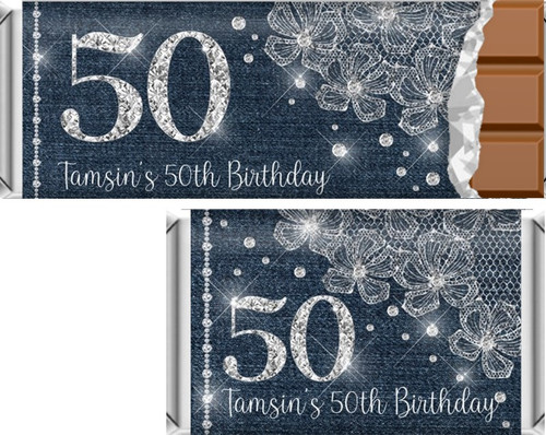 Denim & Diamonds Women's Birthday Chocolate Bars & Candy Wrappers