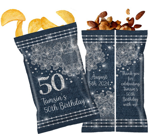 Denim & Diamonds Women's Birthday Personalized Chip Bags