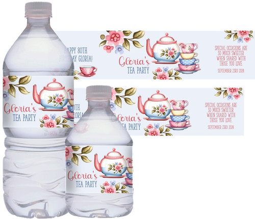 Tea Party Women's Birthday Water Bottle Stickers. (Set of 10)