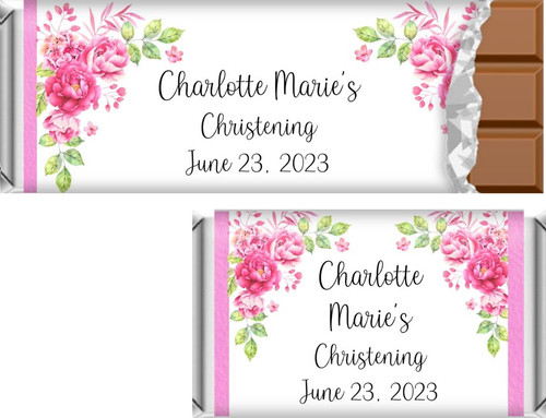 Peonies Christening Baptism Chocolate Bars & Candy Wrappers