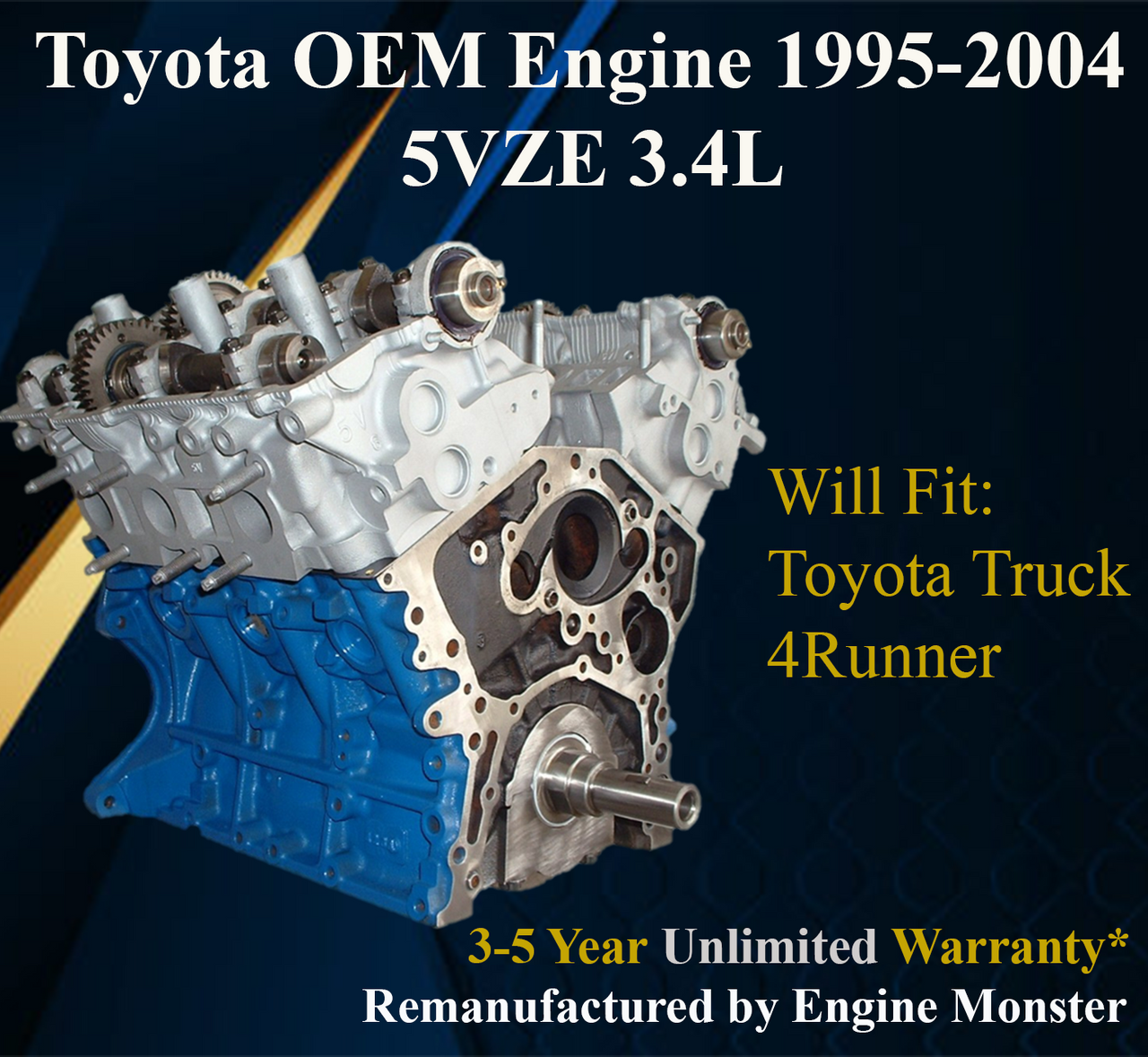 Toyota Engine 5VZE 5VZ 3.4L v6 Long Block 1995-2004