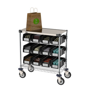 Metro CR1430DTOSC Drive-Thru Order Staging Prep Cart with Wire Shelving -  32 x 16 1/2 x 33 3/4