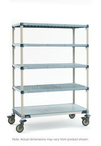 MetroMax Q 5-Shelf Industrial Plastic Shelving Mobile Cart, Solid Bottom Shelf