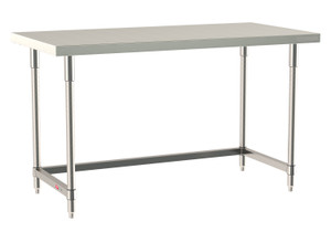 Metro TableWorx Performance Work Table, Type 316 Stainless Steel Work Surface, Type 304 Stainless Steel Legs and Leg Mounts, Stainless Steel 3-Sided Frame
