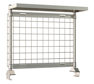 Metro TableWorx Productivity Riser with SmartWall Grid and 1 Rear Cantilevered Type 304 Stainless Steel Solid Overshelf