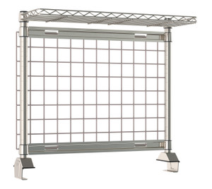 Metro TableWorx Productivity Riser with Metroseal Gray SmartWall Grid and 1 Rear Cantilevered Type 304 Stainless Steel Wire Drop Mat Overshelf