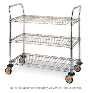 Hubert 3-Shelf Utility Cart Stainless Steel - 31 inchl x 19 inchw x 32 inchh, Silver