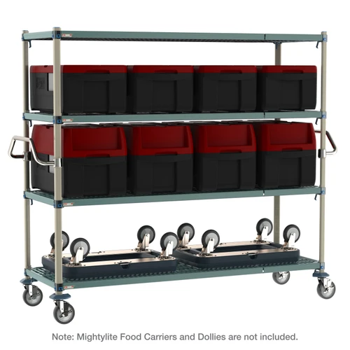 Metro CR247263-MQC4 MetroMax Q 4-Shelf Industrial Plastic Shelving Mobile Cart with Stainless Steel Push Handles, 24" x 72" x 68"