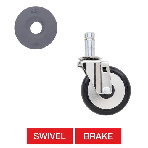 Metro 4" and 5" Plated Stem Casters with Resilient Rubber Donut Wheel Treads for Super Erecta Industrial Wire Shelving Racks