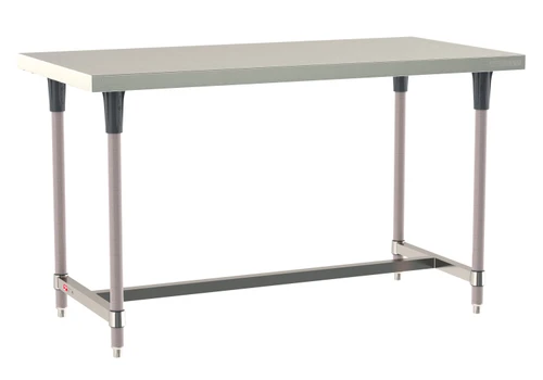 Metro TableWorx Stainless Steel Table, Type 304 Stainless Steel Work Surface, Metroseal Gray Epoxy Coated Legs and Polymer Leg Mounts, Stainless Steel I-Frame
