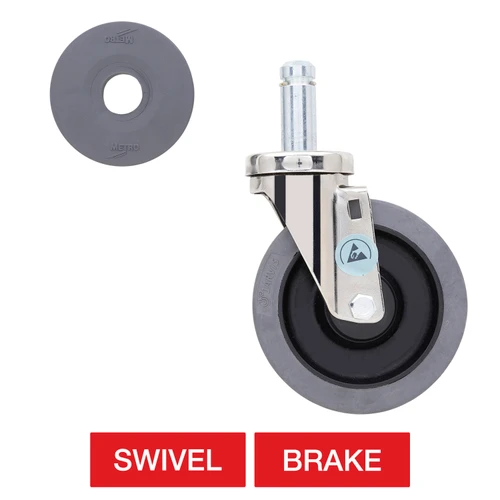 Metro 5" Conductive Stem Casters with Non-Marking Wheel Treads for Super Erecta Industrial Wire Shelving Racks