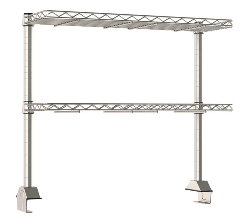Metro TableWorx Productivity Riser with 2 Rear Cantilevered Stainless Steel Wire Drop Mat Overshelves