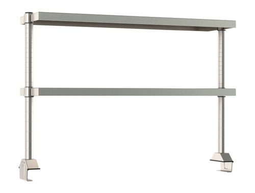 Metro TableWorx Productivity Riser with 2 Center Cantilevered Stainless Steel Solid Overshelves
