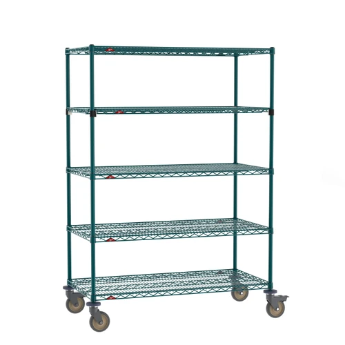 Metro Super Erecta 5-Shelf (4 SES/1 EZ-ADD) Wire Shelving Stem Caster Cart, Metroseal Green