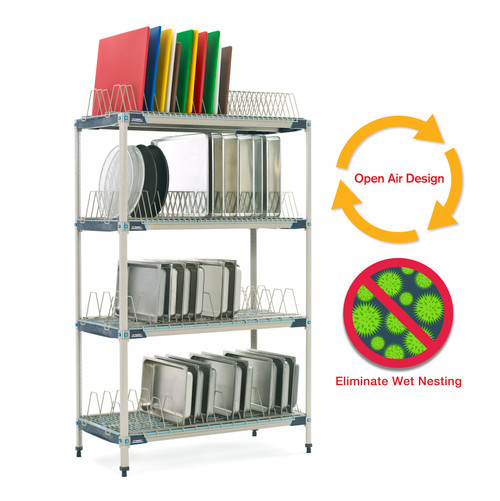 MetroMax i PR48X4 Stationary Drying Rack with Two Tray Racks and Two Pan Racks, 24" x 48" x 74"