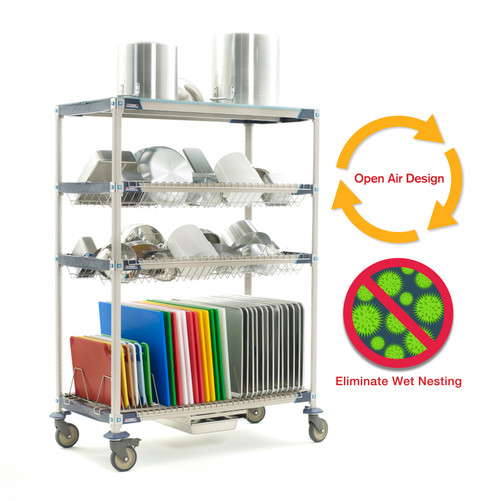 MetroMax i Mobile Drying Rack with Two Drop-Ins, One Tray Rack, One Bulk Shelf and Drip Tray