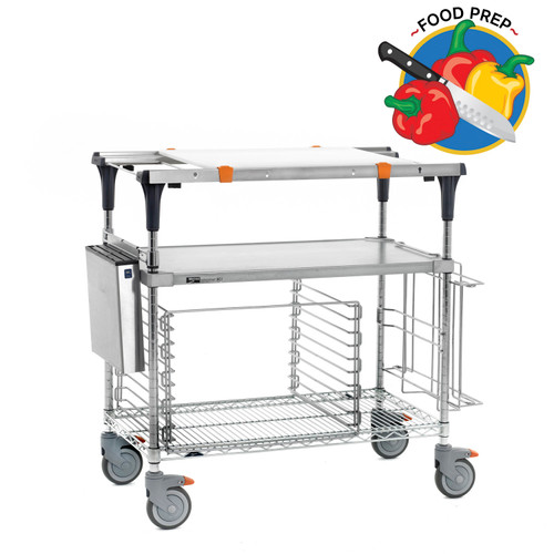 Metro PrepMate MultiStation Prep Station, Solid Galvanized top shelf and Brite Zinc Wire bottom shelf with Chrome posts