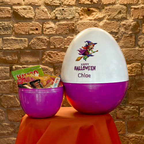 Large Personalised Witch Halloween Fillable Plastic Egg