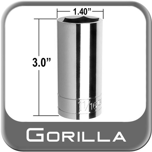 Gorilla® Thin Wall Socket 1-1/16" Hex Socket w/1/2" Drive Sold Individually #116SKT