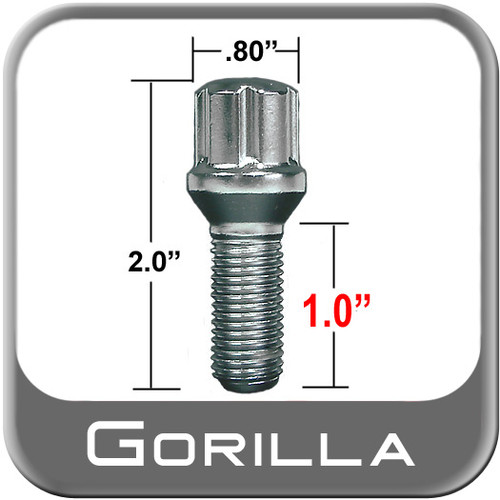 Gorilla® 12mm x 1.75 Bolt Lug Tapered (60°) Seat Right Hand Thread Chrome Sold Individually #17060SD