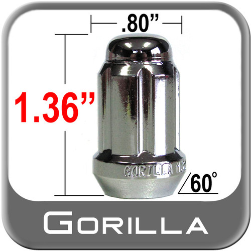 Gorilla® 12mm x 1.25 Lug Nuts Tapered (60°) Seat Right Hand Thread Chrome Sold Individually #21128HT