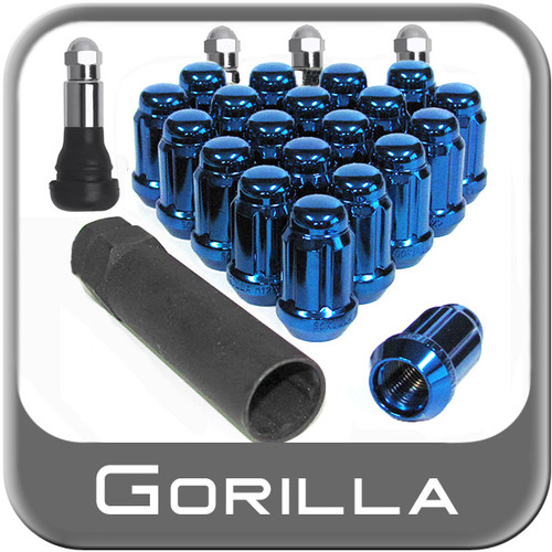 Gorilla® 12mm x 1.25 Wheel Installation Kit Tapered (60°) Seat Right Hand Thread Blue 20 Nuts, 4 Valve Stems #21923BL