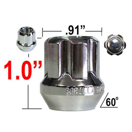 Gorilla® 14mm x 2.0 Lug Nuts Tapered (60°) Seat Right Hand Thread Chrome Sold Individually #26008SD