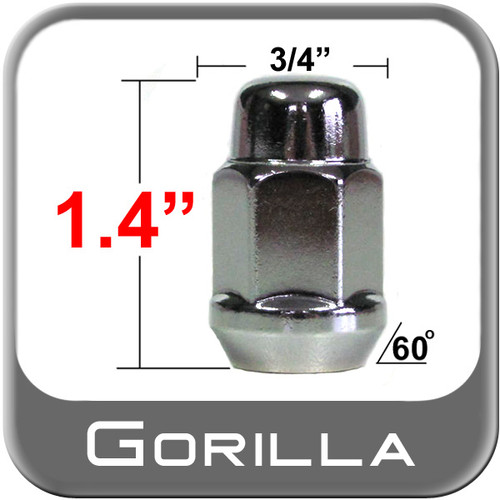 Gorilla® 7/16" x 20 Chrome Lug Nuts Tapered (60°) Seat Right Hand Thread Chrome Sold Individually #41178