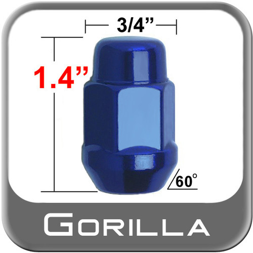 Gorilla® 1/2" x 20 Blue Lug Nuts Tapered (60°) Seat Right Hand Thread Blue Sold Individually #41188BL