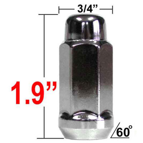 Gorilla® 1/2" x 20 Chrome Lug Nuts Tapered (60°) Seat Right Hand Thread Chrome Sold Individually #41188XL