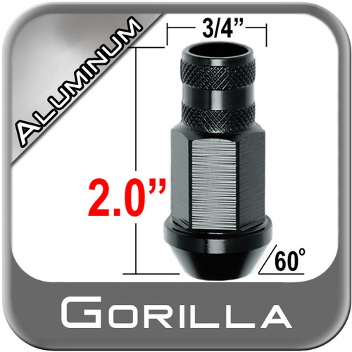 Gorilla® 12mm x 1.5 Black Aluminum Racing Lug Nuts Tapered (60°) Seat Right Hand Thread Black Sold Individually #44038BK