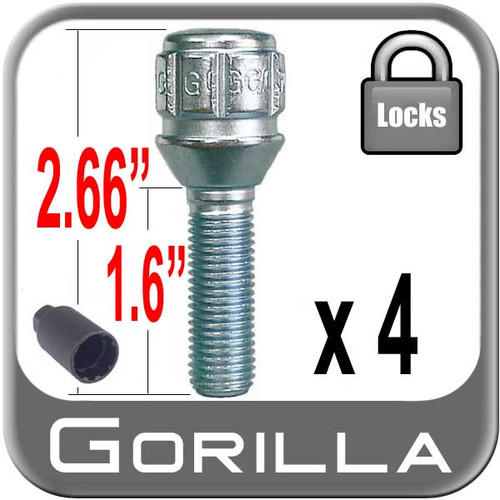 Gorilla® 12mm x 1.5 Lug Bolt Locks Tapered (60°) Seat Right Hand Thread Chrome 4 Locks w/Key #47013N