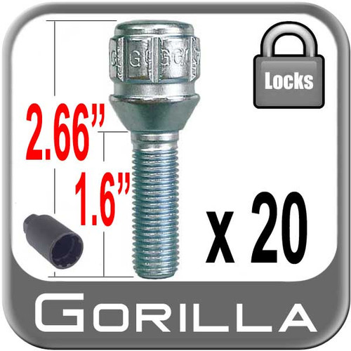 Gorilla® 12mm x 1.5 Lug Bolt Locks Tapered (60°) Seat Right Hand Thread Chrome 20 Locks w/Key #47013N-20