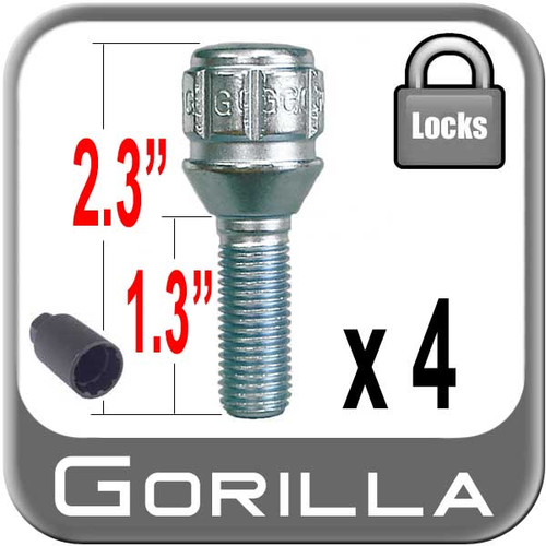 Gorilla® 12mm x 1.5 Lug Bolt Locks Tapered (60°) Seat Right Hand Thread Chrome 4 Locks w/Key #47015N
