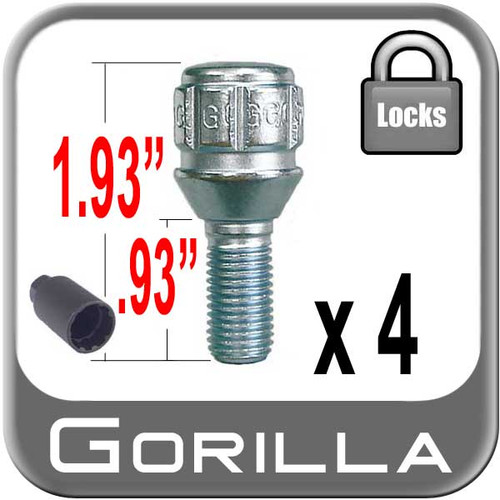 Gorilla® 12mm x 1.5 Lug Bolt Locks Tapered (60°) Seat Right Hand Thread Chrome 4 Locks w/Key #47100N