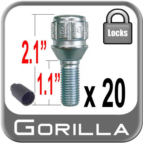 Gorilla® 12mm x 1.5 Lug Bolt Locks Tapered (60°) Seat Right Hand Thread Chrome 20 Locks w/Key #47179N-20