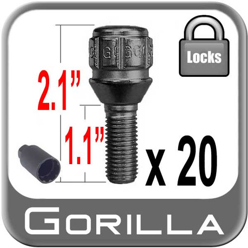 Gorilla® 12mm x 1.5 Lug Bolt Locks Tapered (60°) Seat Right Hand Thread Black 20 Locks w/Key #47179NBC-20