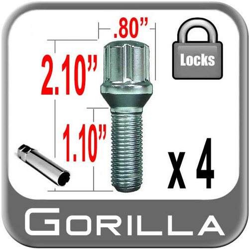 Gorilla® 12mm x 1.5 Small Diameter Lug Bolt Locks Tapered (60°) Seat Right Hand Thread Chrome 4 Locks w/Key #47179SD