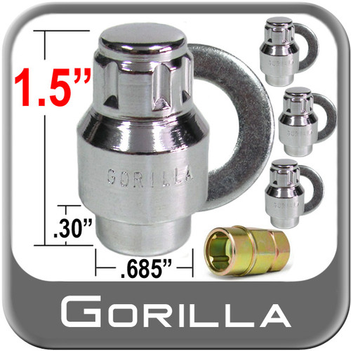 Gorilla® 1/2" x 20 Wheel Locks Mag Seat Right Hand Thread Chrome 4 Locks w/Key #62681N