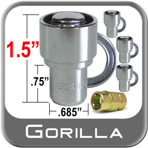Gorilla® 12mm x 1.25 Wheel Locks Mag Seat Right Hand Thread Chrome 4 Locks w/Key #63621