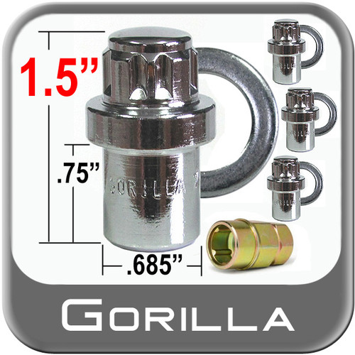 Gorilla® 12mm x 1.5 Wheel Locks Mag Seat Right Hand Thread Chrome 4 Locks w/Key #63631N