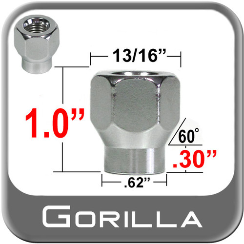 Gorilla® 1/2" x 20 Chrome Lug Nuts Mag E-T (w/60° Taper) Seat Right Hand Thread Chrome Sold Individually #68088