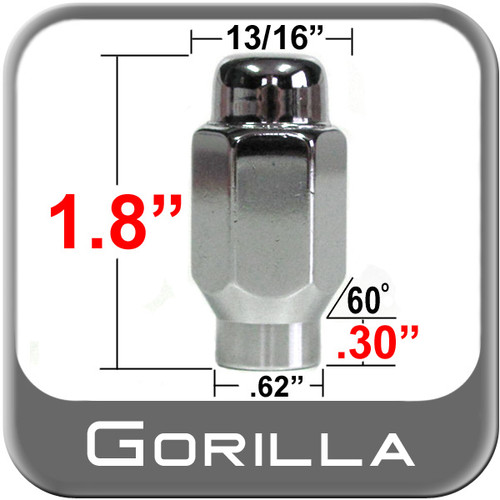 Gorilla® 1/2" x 20 Chrome Lug Nuts Mag E-T (w/60° Taper) Seat Right Hand Thread Chrome Sold Individually #68188L