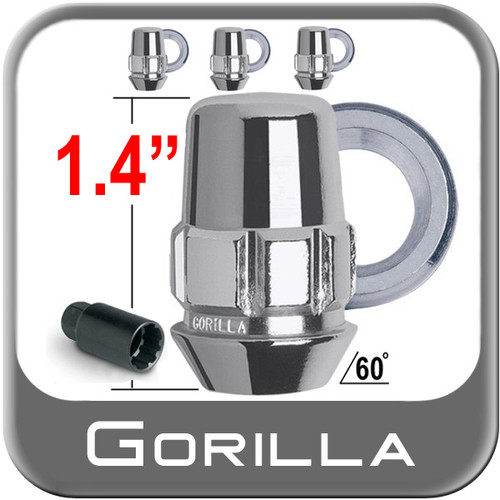 Gorilla® 14mm x 2.0 Wheel Locks Tapered (60°) Seat Right Hand Thread Chrome 4 Locks w/Key #71601F