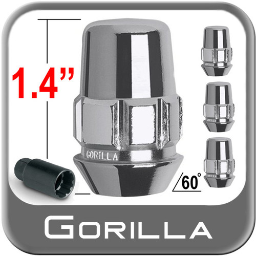 Gorilla® 14mm x 2.0 Wheel Locks Tapered (60°) Seat Right Hand Thread Chrome 4 Locks w/Key #71601N