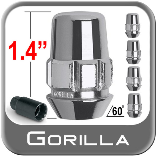 Gorilla® 12mm x 1.25 Wheel Locks Tapered (60°) Seat Right Hand Thread Chrome 5 Locks w/Key #71621NB5