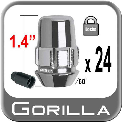 Gorilla® 14mm x 1.5 Wheel Locks Tapered (60°) Seat Right Hand Thread Chrome 24 Locks w/Key #71644N