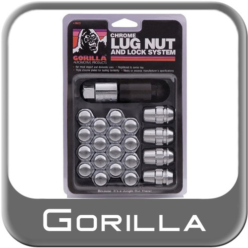 Gorilla® 12mm x 1.25 Lug Nut & Lock Set Tapered (60°) Seat Right Hand Thread Chrome 4 Locks, 16 Nuts #71723